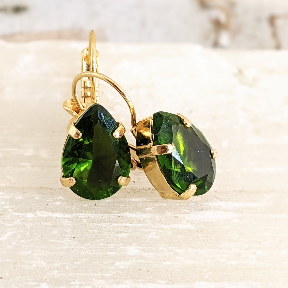 5.9 Carats Natural Green Peridot 14K Gold Plated Earrings